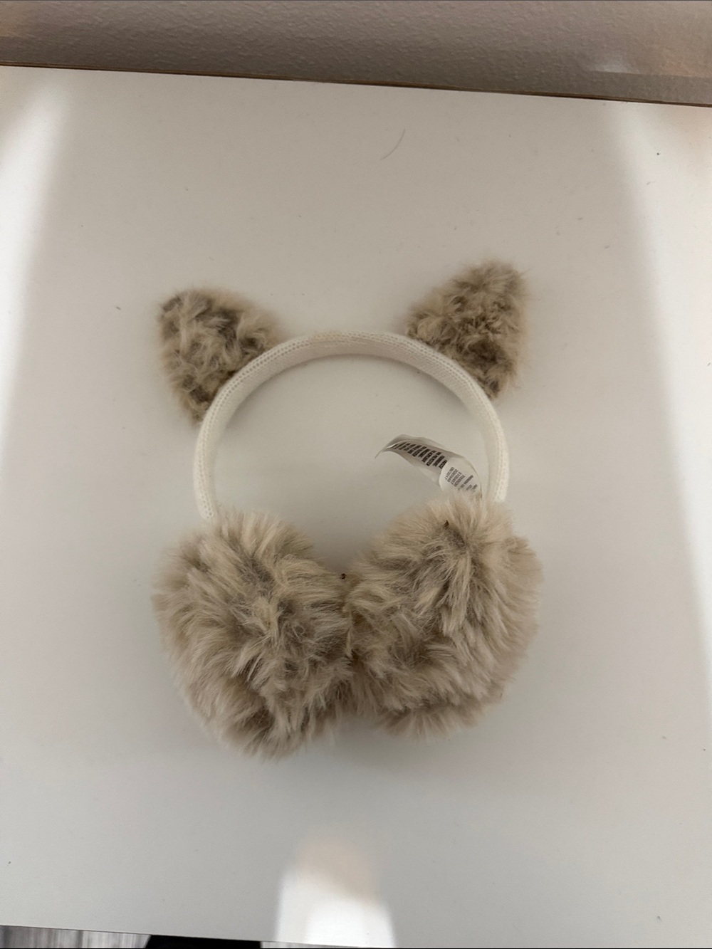 Kids Faux Fur Cat Ear Ear Muffs Headband - Cream Taupe
